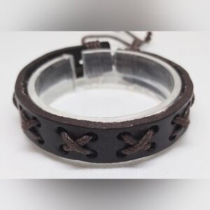 Men's Bracelet Leather Braided Brown‎ New f38